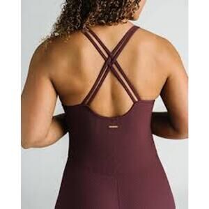 Zyia Active Wine Colored Reve Ribbed Stretch Fitted Jumpsuit Women's Size S